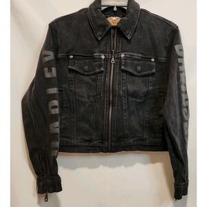 Harley Davidson Womens XS Jacket Denim Black Jean Zip Up Or Youth Large